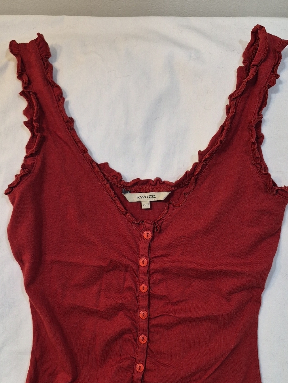 RW&CO. Maroon Ruffled Button-Front Tank - Picture 4 of 9